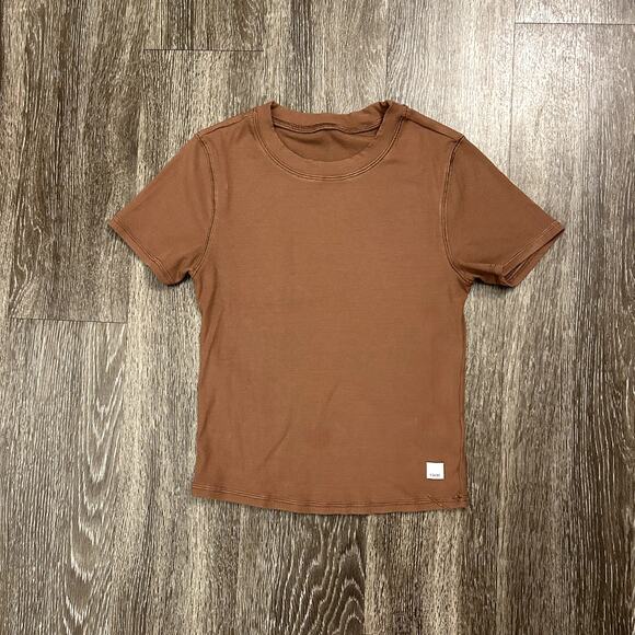 Vuori Pose Fitted Tee Hazelnut Ribbed Short Sleeve Modal Blend Top Small EUC - Picture 2 of 15